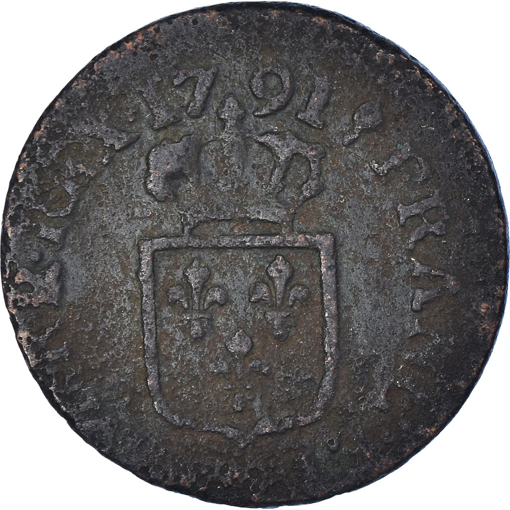 Munten, Frankrijk, Louis XVI, Liard, 1791, FR, Koper, Gadoury:348