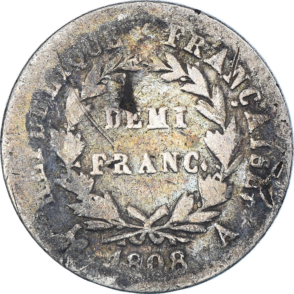 Munten, Frankrijk, Napoléon I, 1/2 Franc, 1808, Paris, FR, Zilver, KM:680.1