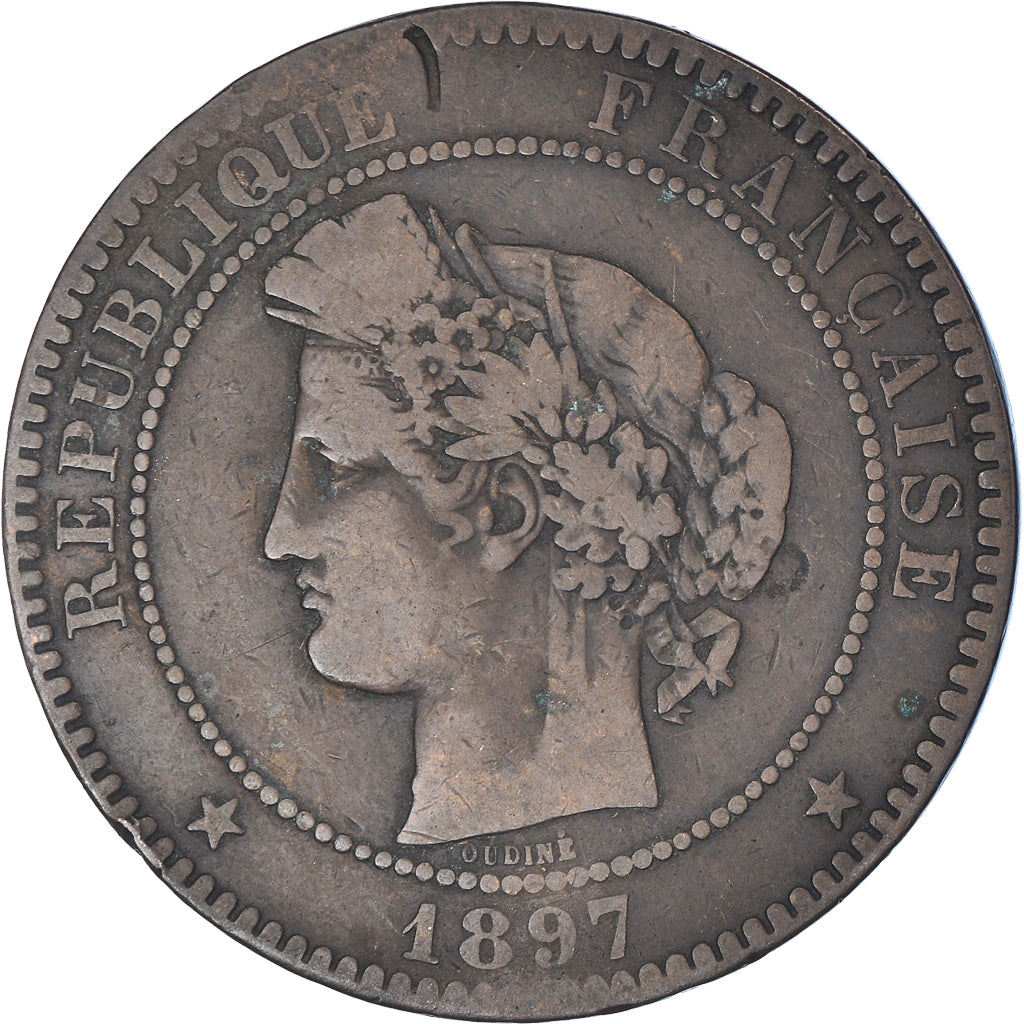 Moeda, França, Cérès, 10 Centimes, 1897, Paris, VF(30-35), Bronze, KM:815.1