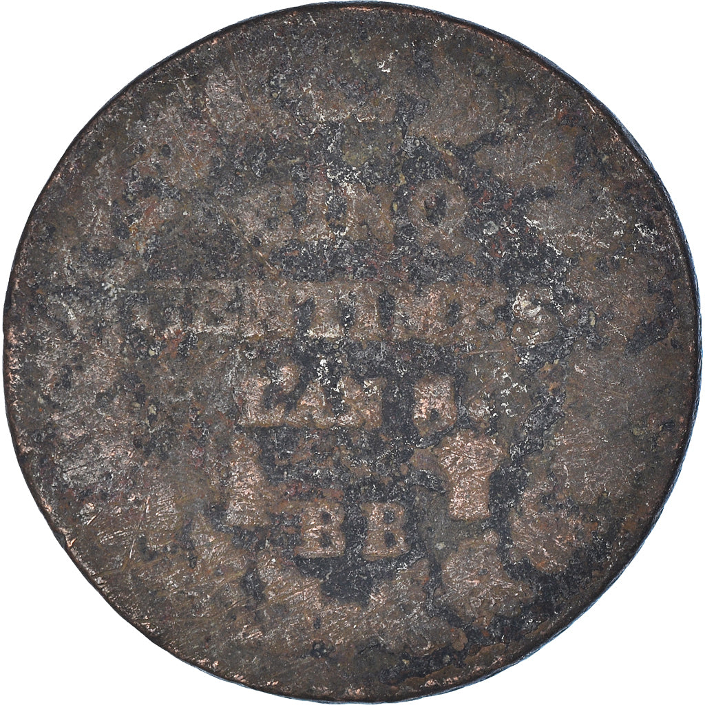 Moeda, França, Dupré, 5 Centimes, Strasbourg, F(12-15), Cobre, Gadoury:126