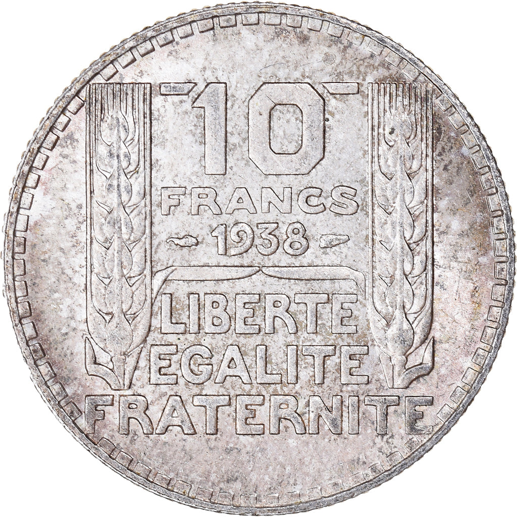 Moneta, Francja, Turin, 10 Francs, 1938, Paris, AU(55-58), Srebro, KM:878