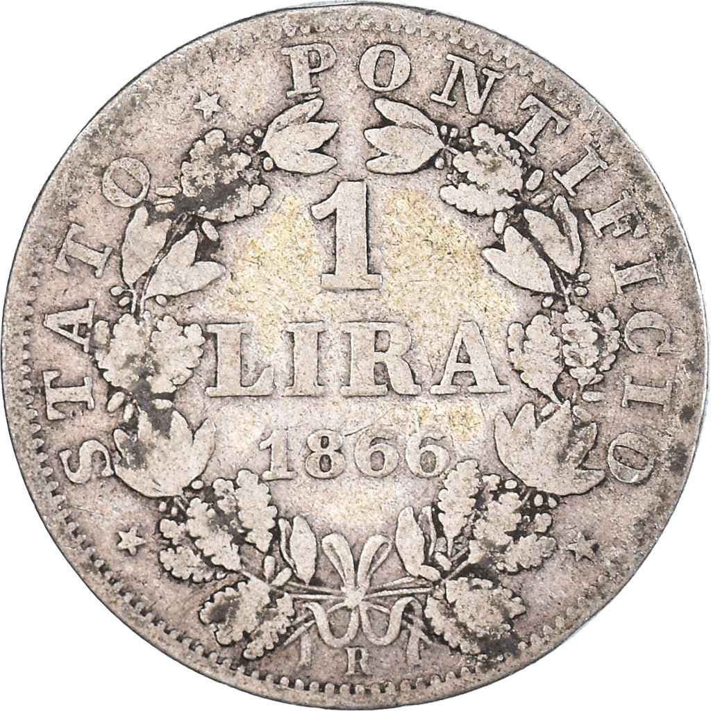 Coin, ITALIAN STATES, PAPAL STATES, Pius IX, Lira, 1866-XXI, Roma, VF(20-25)