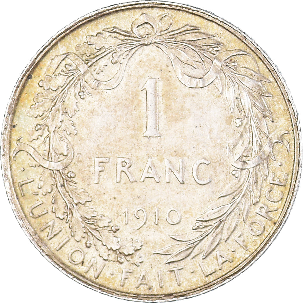 Coin, Belgium, Albert I, Franc, 1910, Brussels, AU(50-53), Silver, KM:72