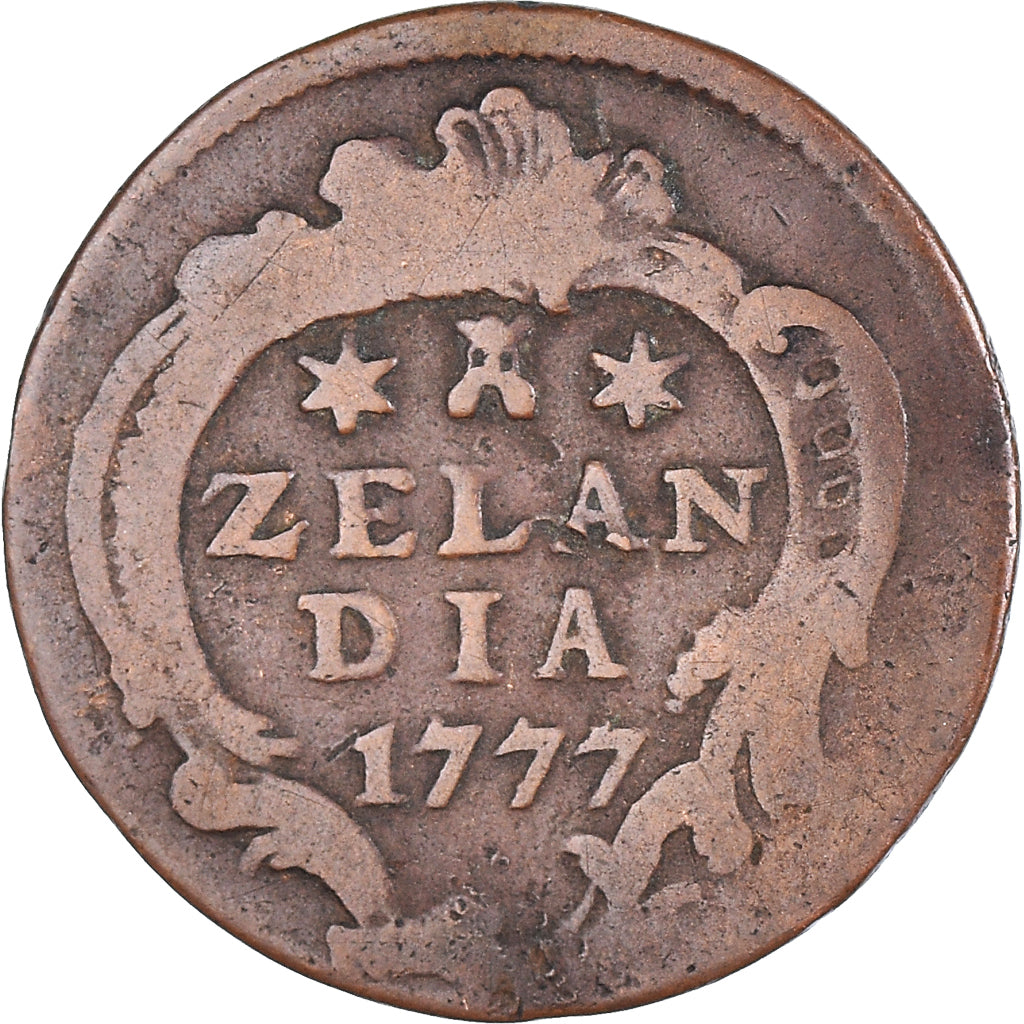 Coin, Netherlands, ZEELAND, Duit, 1777, Middelbourg, VF(20-25), Copper, KM:101.1