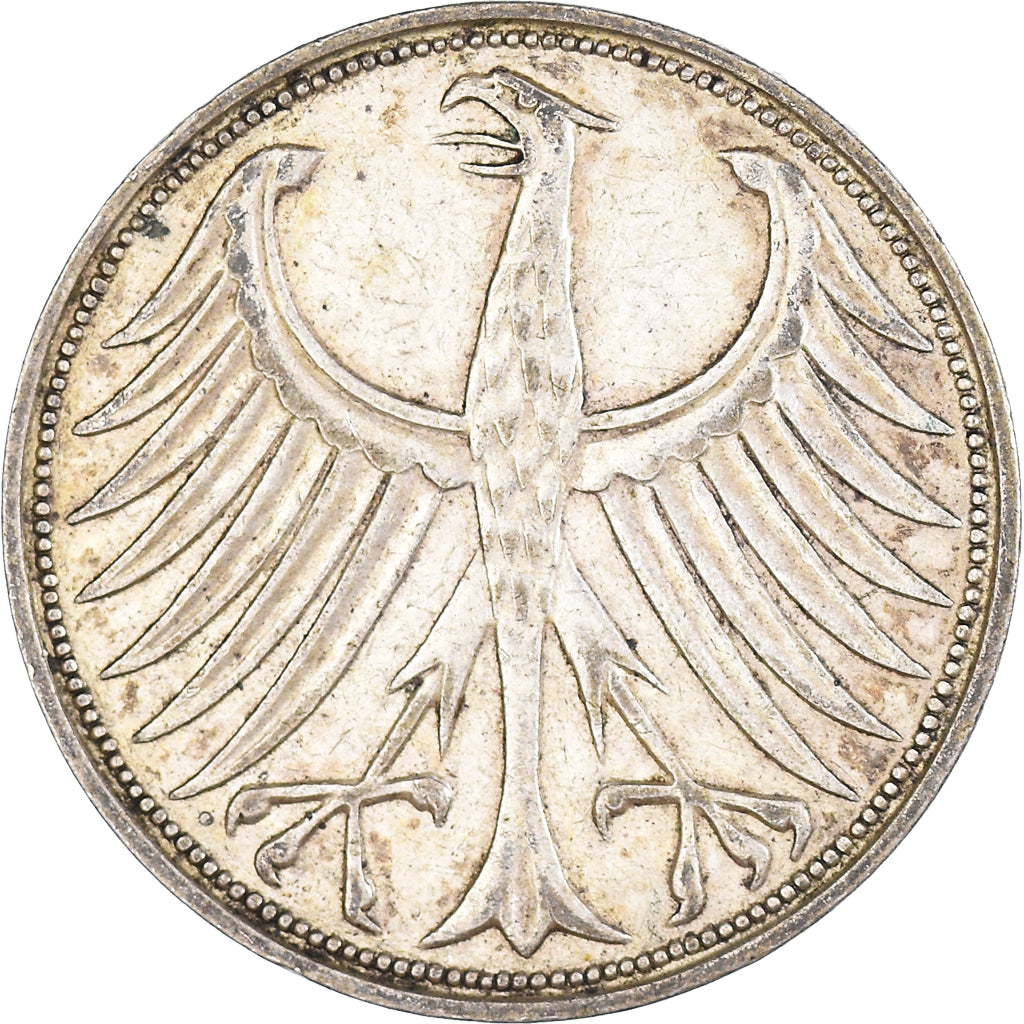 Coin, GERMANY - FEDERAL REPUBLIC, 5 Mark, 1951, Karlsruhe, EF(40-45), Silver