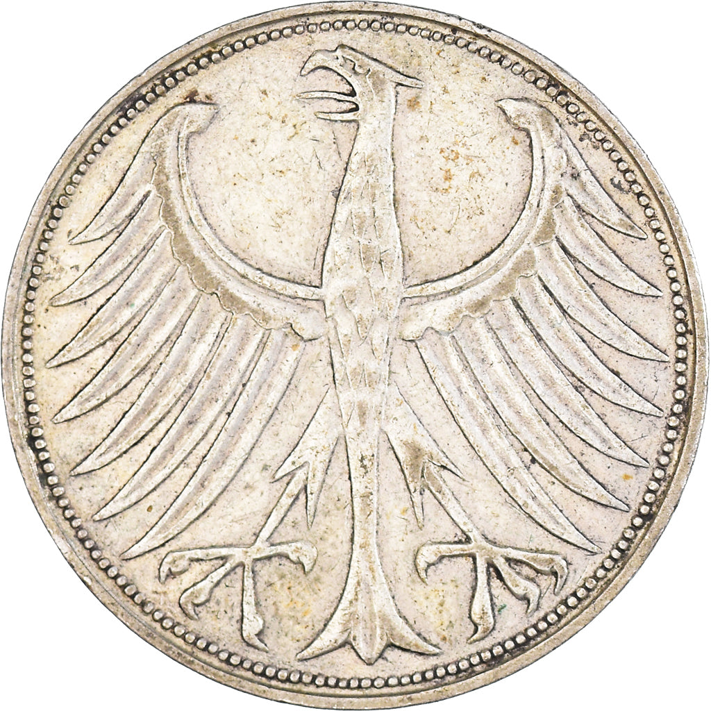 Coin, GERMANY - FEDERAL REPUBLIC, 5 Mark, 1951, Karlsruhe, EF(40-45), Silver