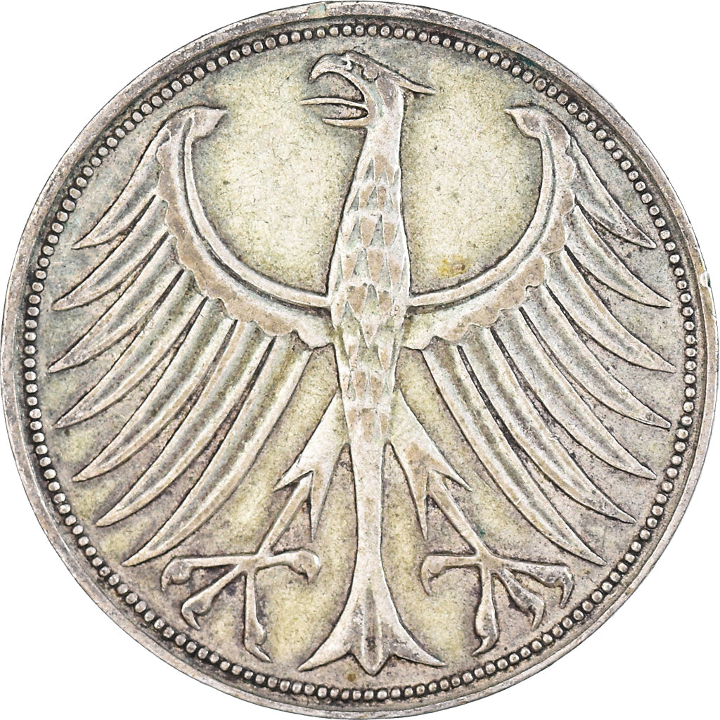 Moeda, ALEMANHA - REPÚBLICA FEDERAL, 5 Mark, 1951, Munich, EF(40-45), Prata