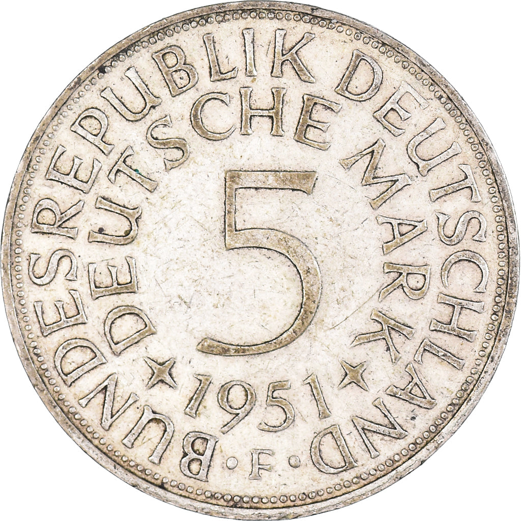 Munten, Federale Duitse Republiek, 5 Mark, 1951, Stuttgart, ZF, Zilver, KM:112.1