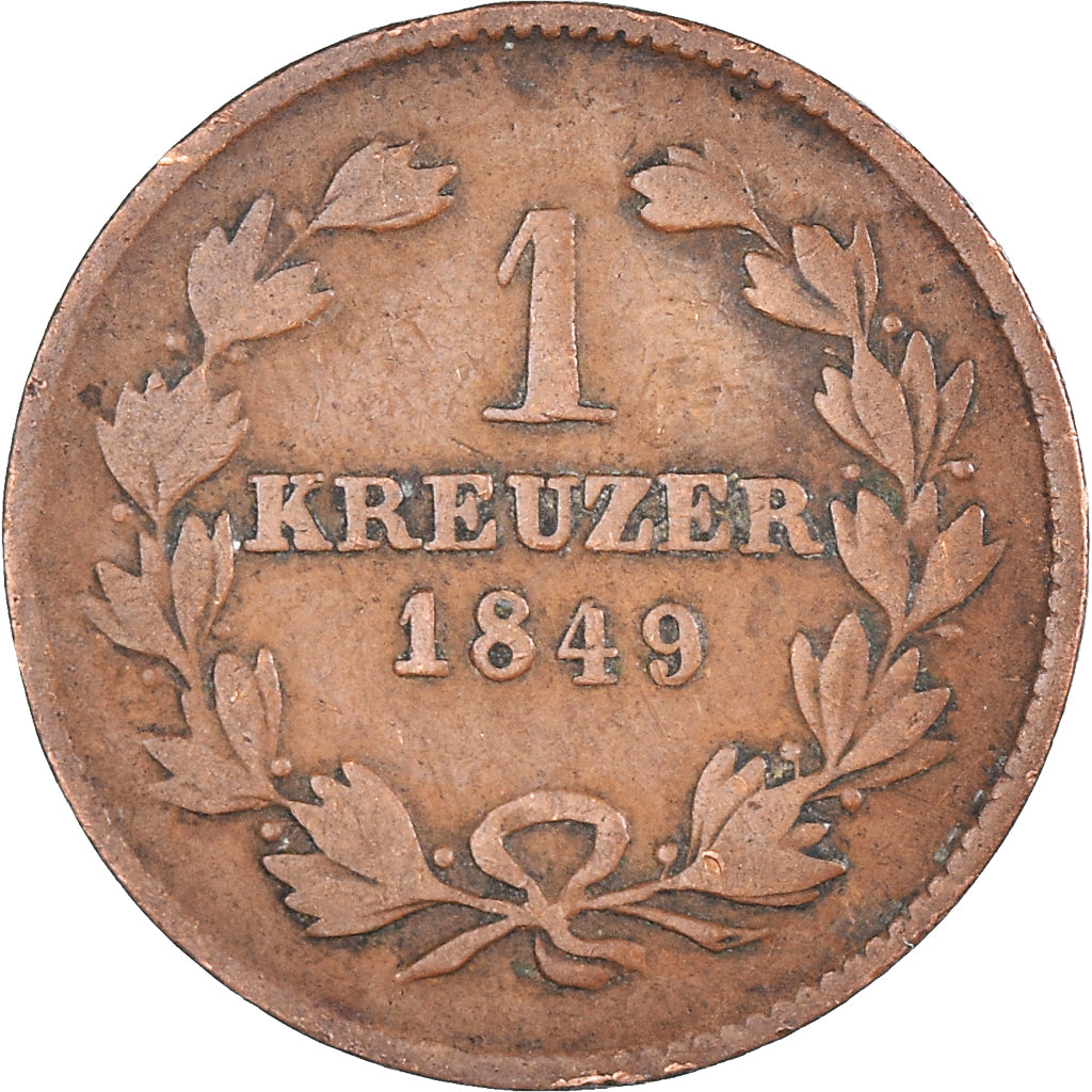 Coin, German States, BADEN, Leopold I, Kreuzer, 1849, VF(20-25), Copper
