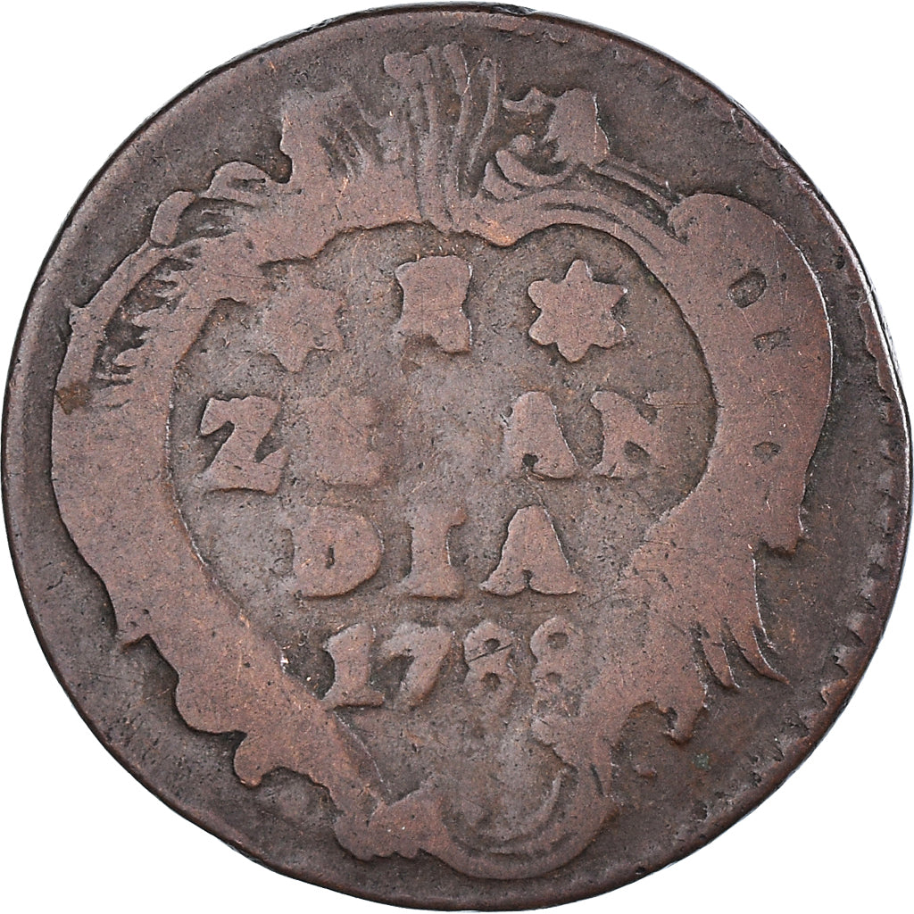Coin, Netherlands, ZEELAND, Duit, 1788, Middelbourg, VF(20-25), Copper, KM:101.1