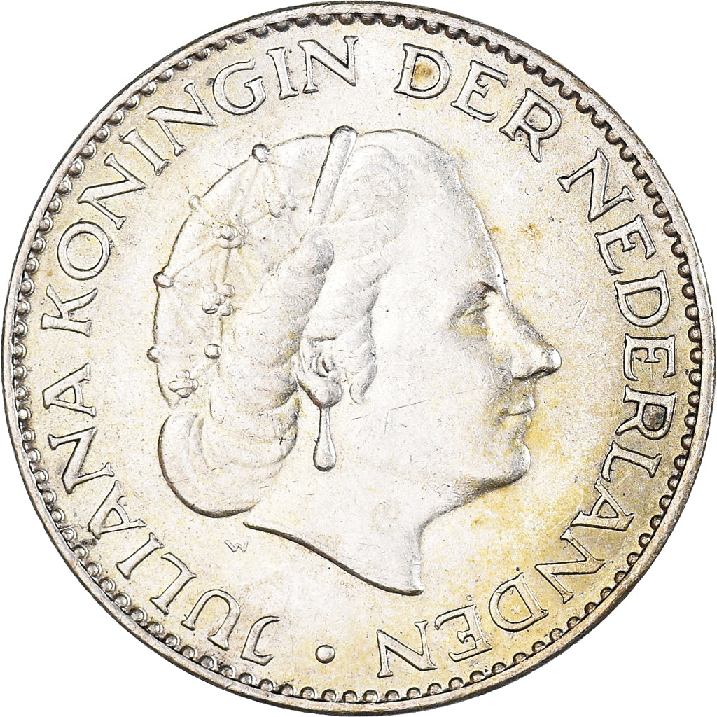 Coin, Netherlands, Juliana, Gulden, 1955, Utrecht, AU(55-58), Silver, KM:184