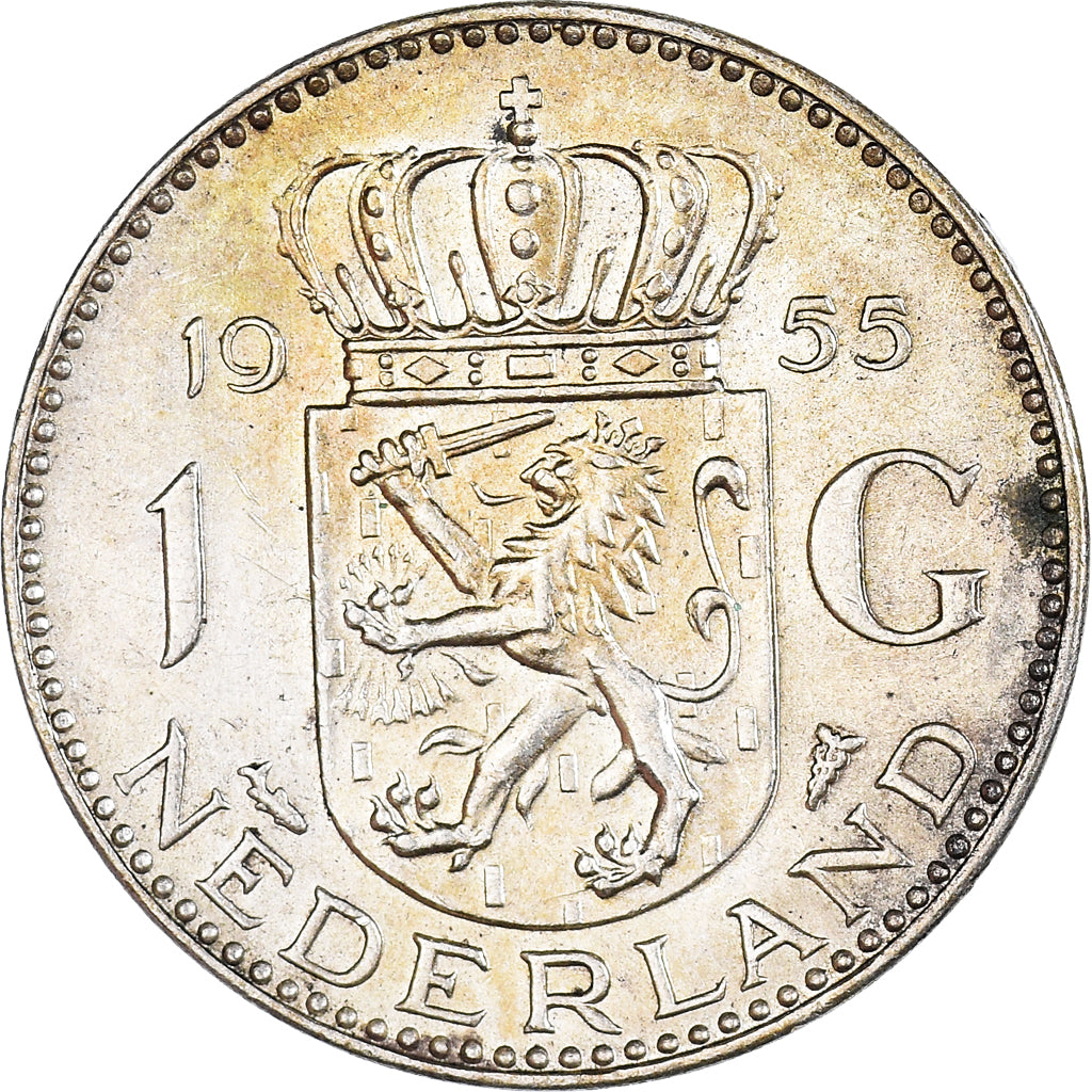 Coin, Netherlands, Juliana, Gulden, 1955, Utrecht, AU(55-58), Silver, KM:184