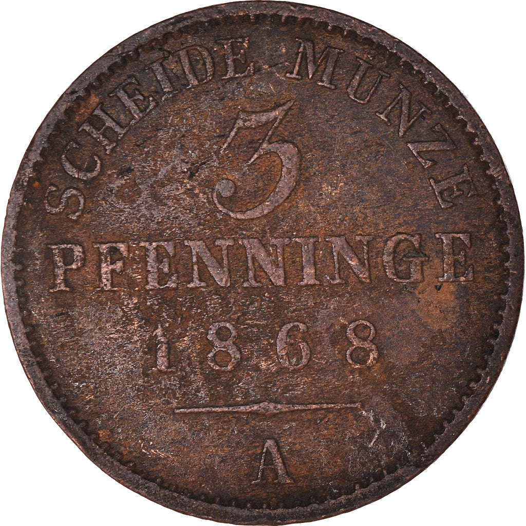 Munten, Duitse staten, PRUSSIA, Wilhelm I, 3 Pfennig, 1868, Berlin, FR+, Koper