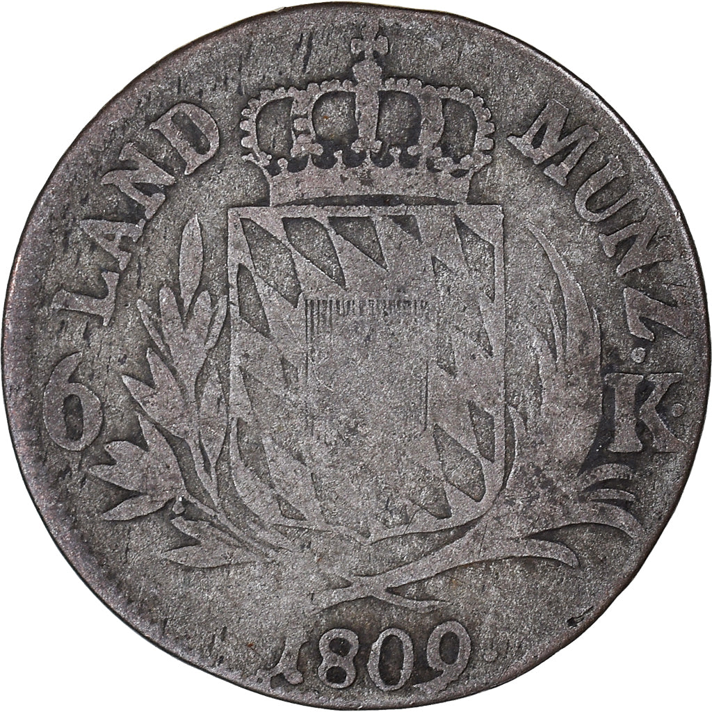 Coin, German States, BAVARIA, Maximilian IV, Josef, 6 Kreuzer, 1809, VF(20-25)