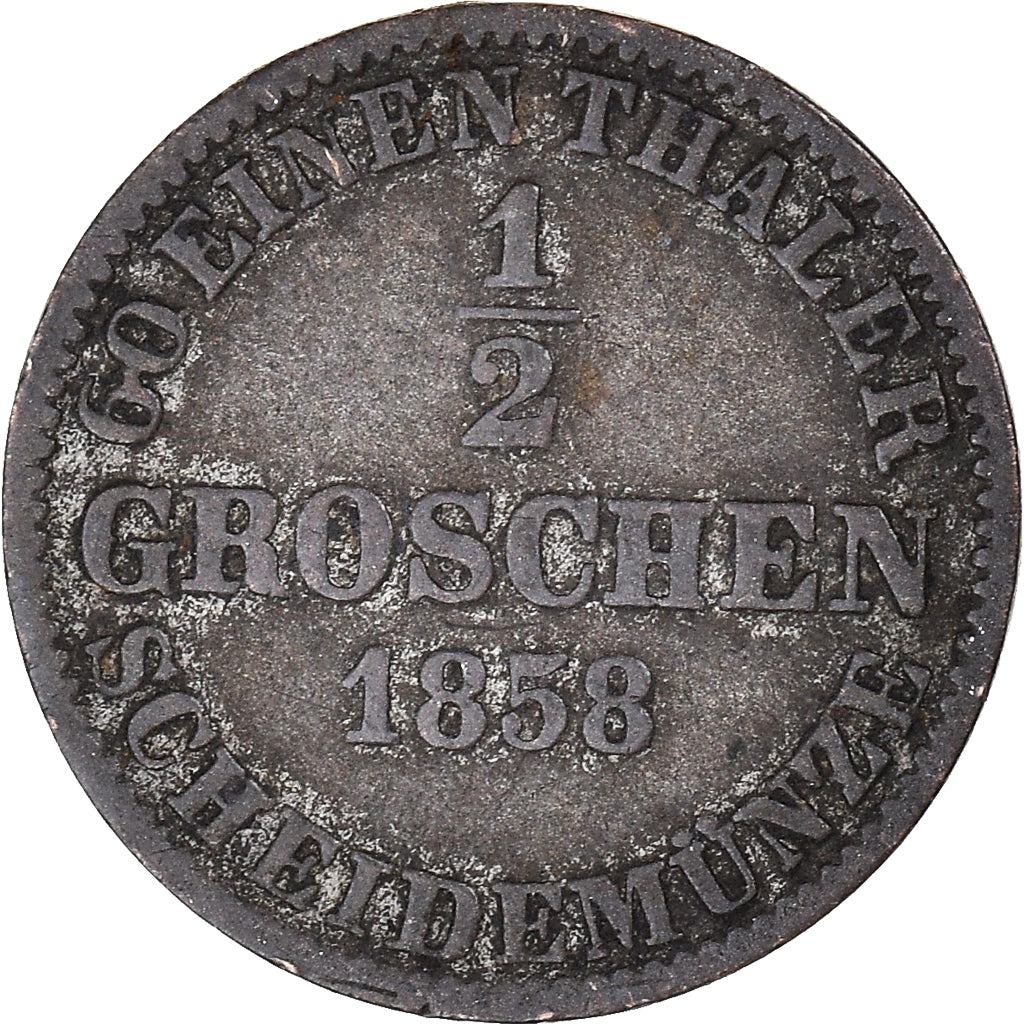 Moneda, Estados alemanes, HANNOVER, Georg V, 1/2 Groschen, 1858, BC+, Plata