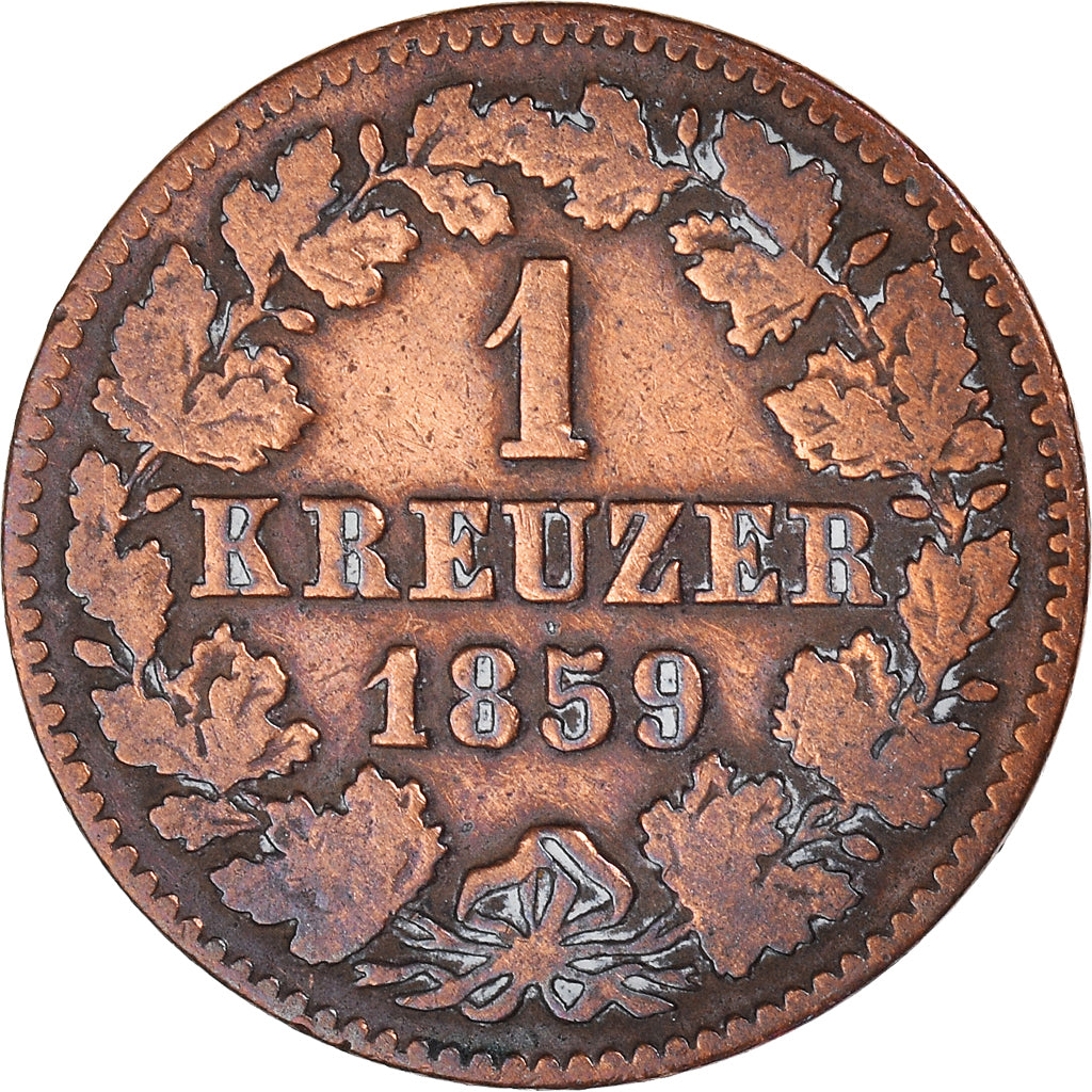 Moneta, Landy niemieckie, NASSAU, Adolph, Kreuzer, 1859, Wiesbaden, VF(30-35)