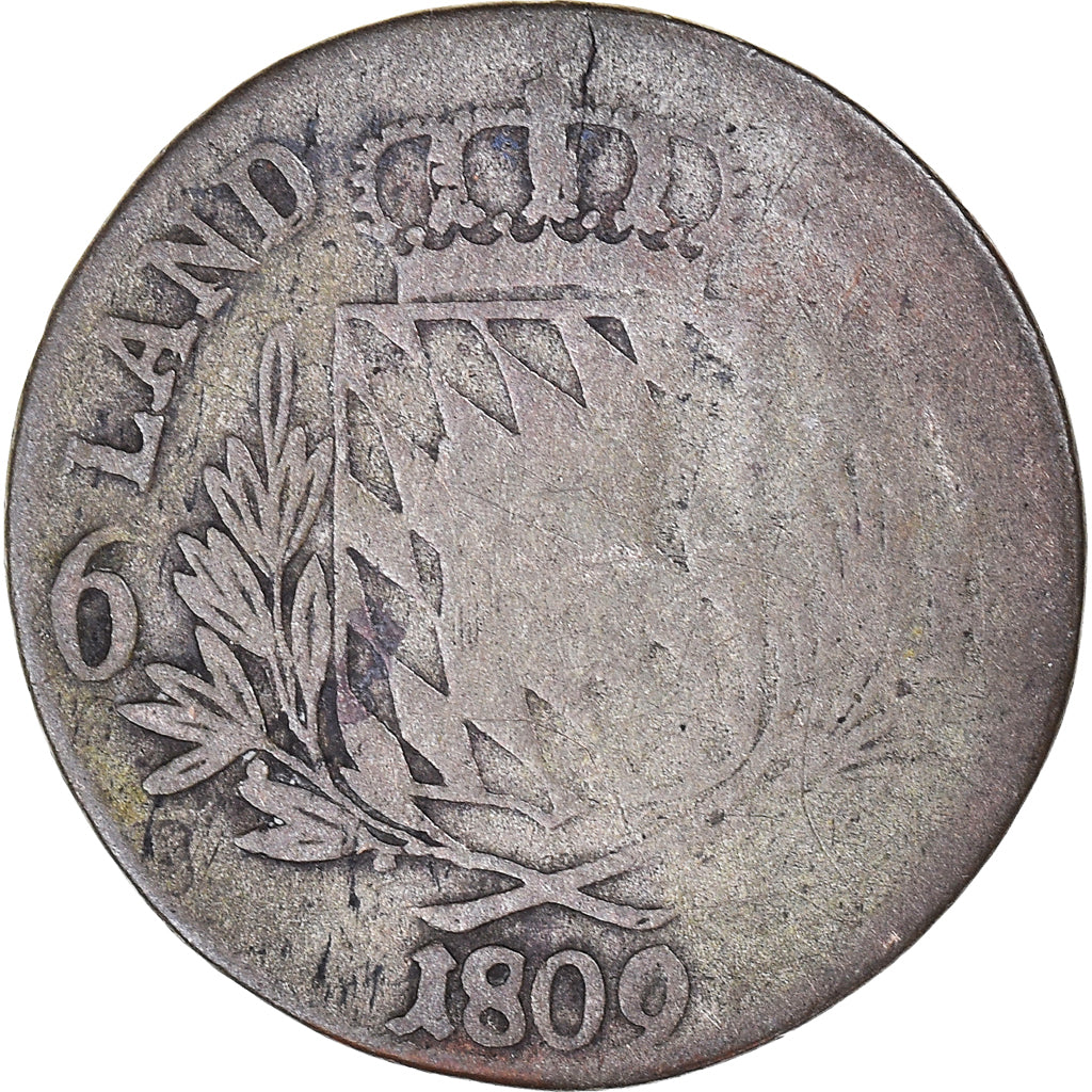 Monnaie, Etats allemands, BAVARIA, Maximilian IV, Josef, 6 Kreuzer, 1809, B+