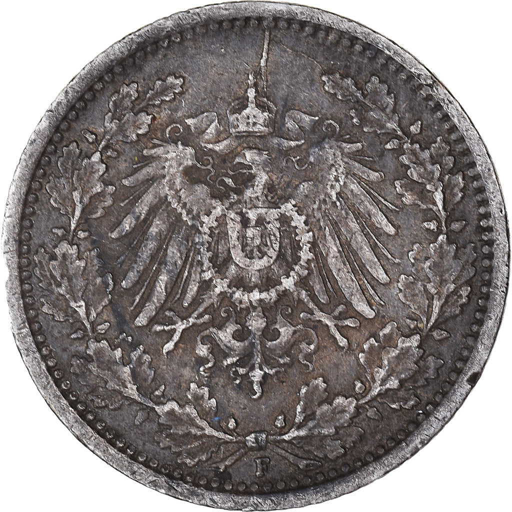 Coin, GERMANY - EMPIRE, 1/2 Mark, 1918, Stuttgart, VF(30-35), Silver, KM:17