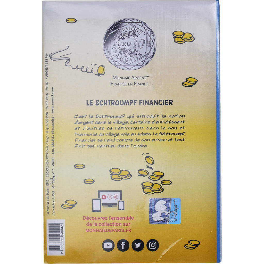 France, Monnaie de Paris, 10 Euro, Le Schtroumpf Financier (13/20), 2020, FDC