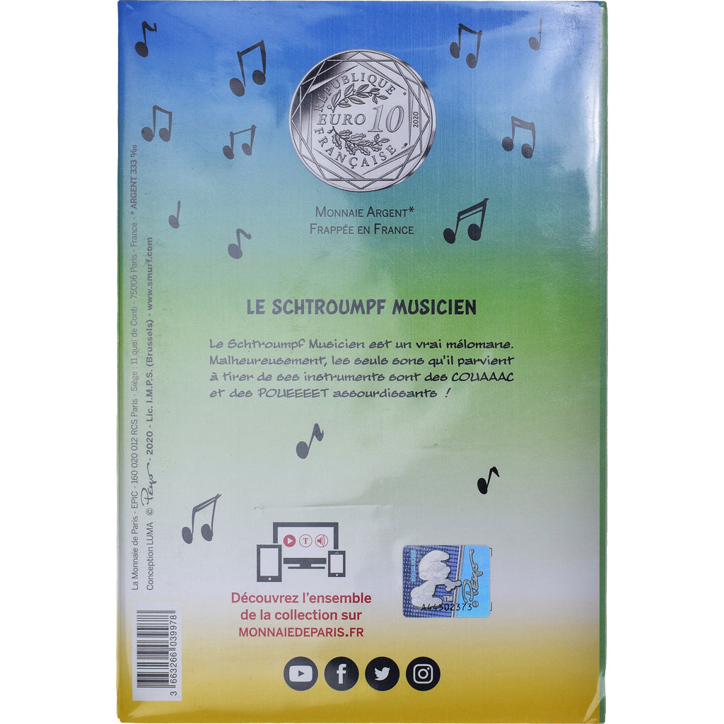 France, Monnaie de Paris, 10 Euro, Le Schtroumpf Musicien (14/20), 2020