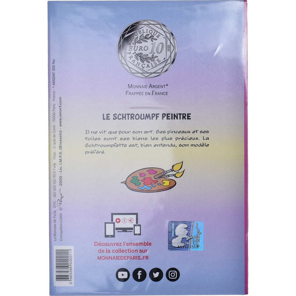 Frankreich, Monnaie de Paris, 10 Euro, Le Schtroumpf Peintre (15/20), 2020
