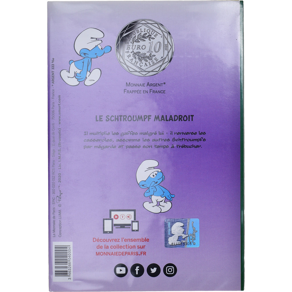 Frankrijk, Parijse munten, 10 Euro, Le Schtroumpf Maladroit (19/20), 2020, FDC