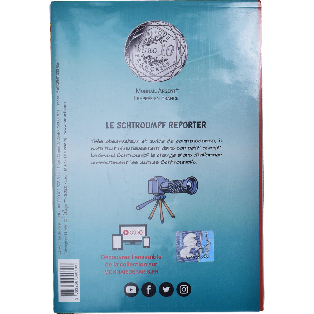 France, Monnaie de Paris, 10 Euro, Le Schtroumpf Reporter (20/20), 2020