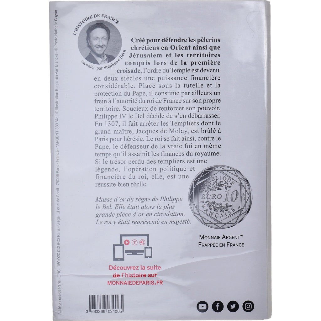 Francja, Monnaie de Paris, 10 Euro, Pièce d'Histoire - Les Templiers, 2019