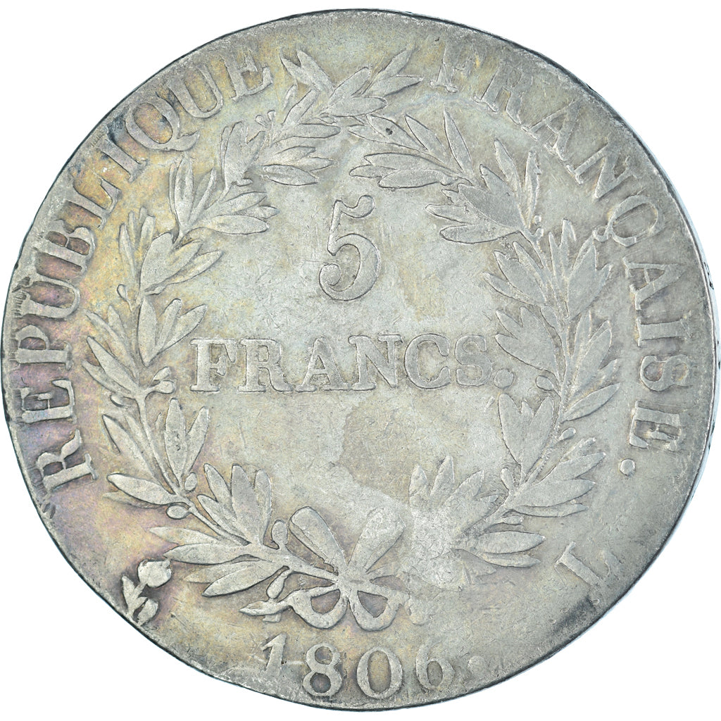 Moeda, França, Napoléon I, 5 Francs, 1806, Bayonne, VF(30-35), Prata