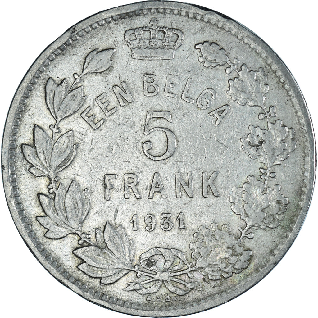 Moneta, Belgio, Albert I, 5 Francs, 5 Frank, 1931, Brussels, MB+, Nichel, KM:98