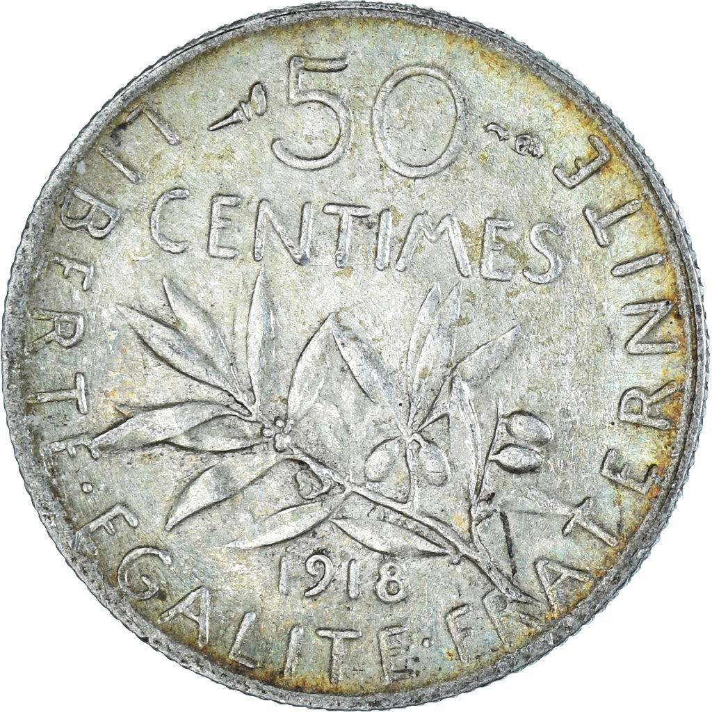 Monnaie, France, Semeuse, 50 Centimes, 1918, Paris, TTB, Argent, Gadoury:420