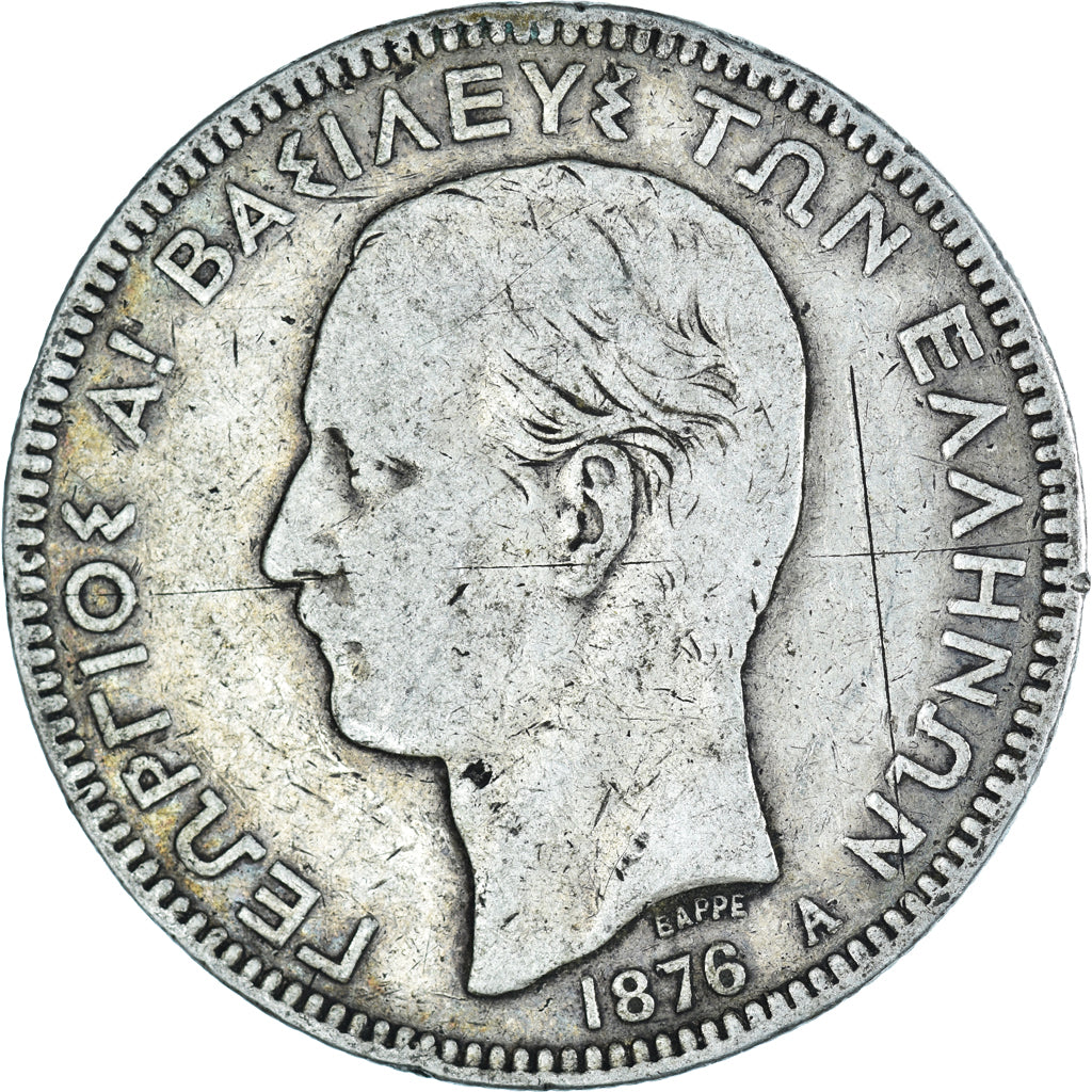 Coin, Greece, George I, 5 Drachmai, 1876, Paris, VF(30-35), Silver, KM:46