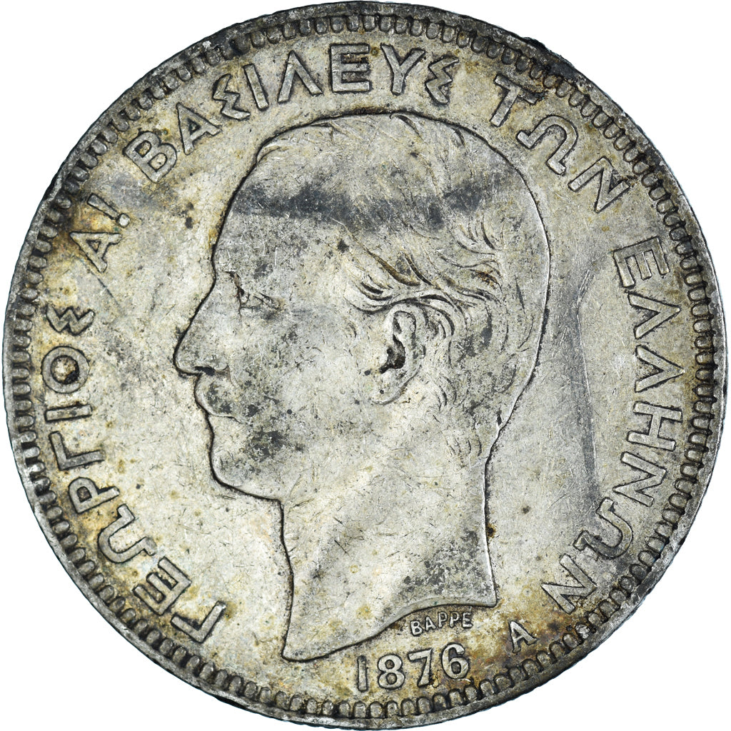Moneta, Grecia, George I, 5 Drachmai, 1876, Paris, MB+, Argento, KM:46