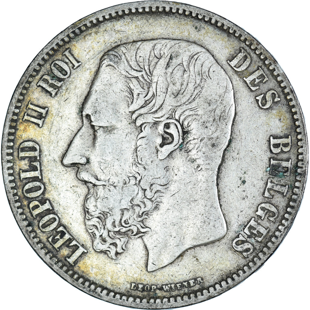 Moneda, Bélgica, Leopold II, 5 Francs, 5 Frank, 1868, Brussels, BC+, Plata