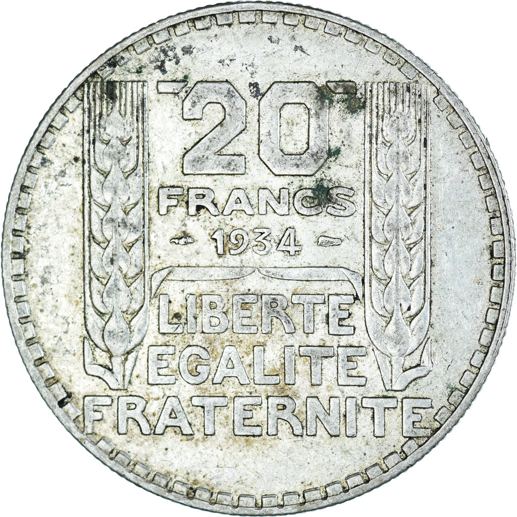 Moneda, Francia, Turin, 20 Francs, 1934, Paris, MBC, Plata, KM:879, Gadoury:852