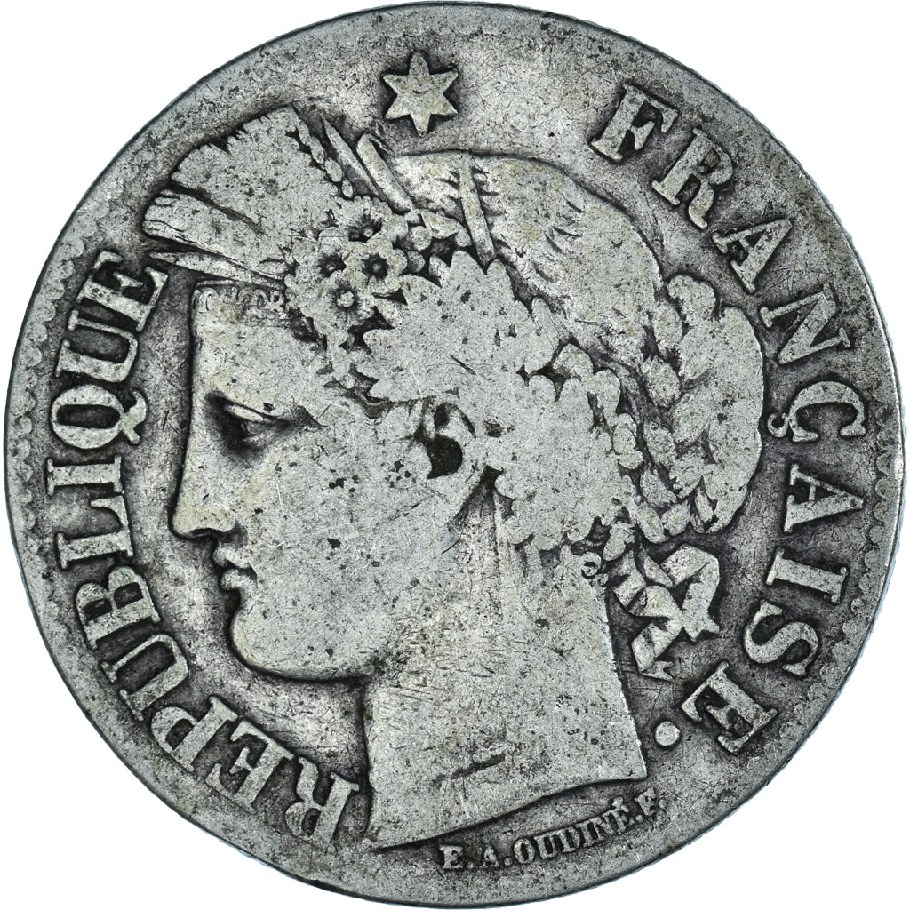 Moneda, Francia, Cérès, 2 Francs, 1871, Paris, BC+, Plata, KM:817.1