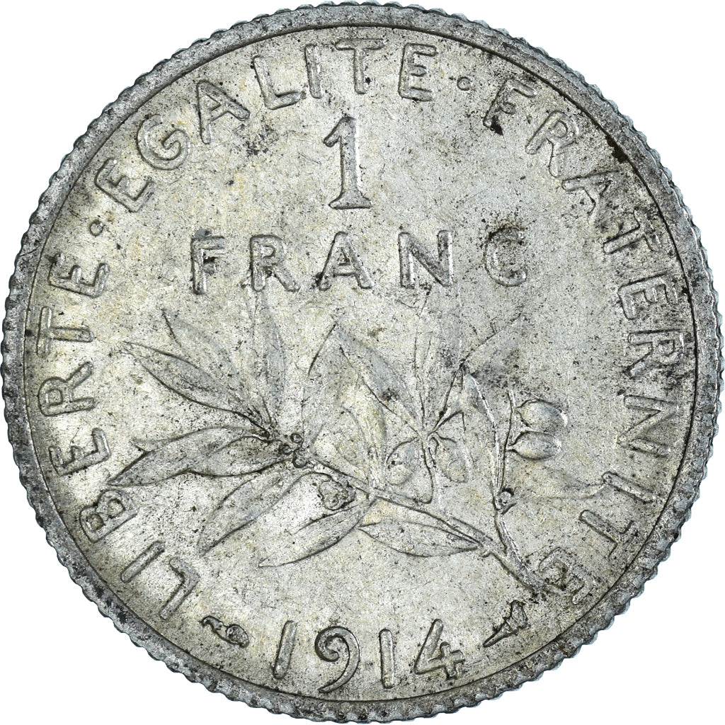 Moeda, França, Semeuse, Franc, 1914, Paris, AU(50-53), Prata, KM:844.1