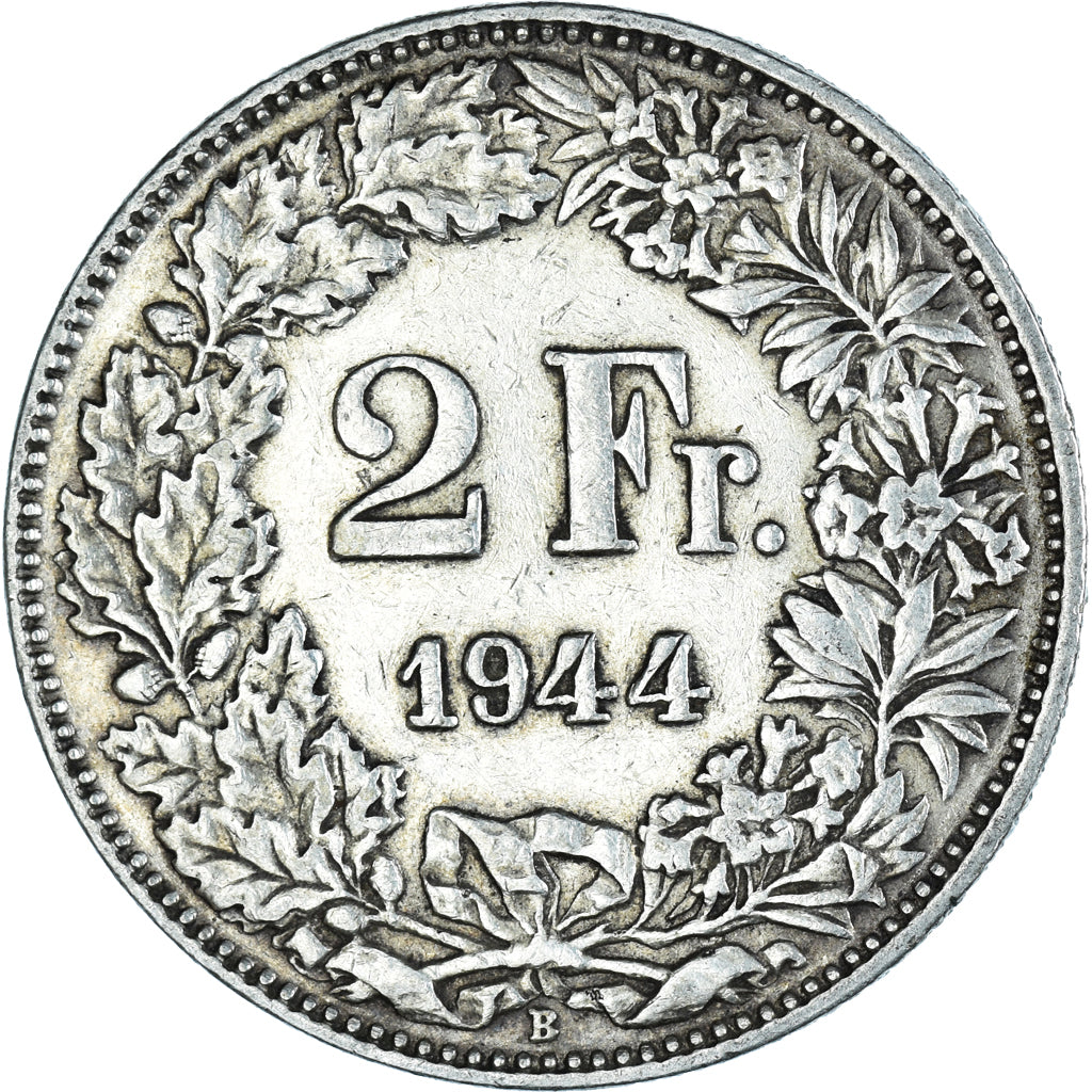 Munten, Zwitserland, 2 Francs, 1944, Bern, ZF, Zilver, KM:21