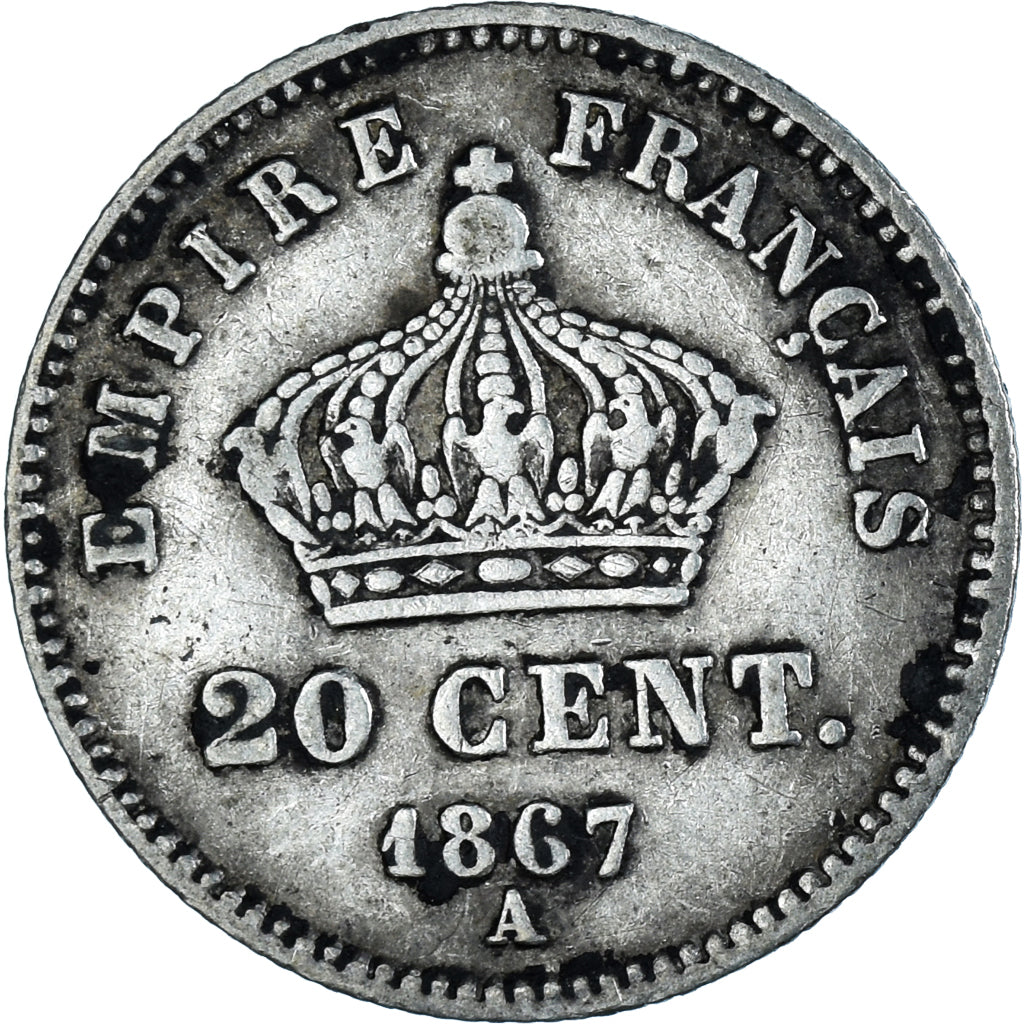 Moneta, Francia, Napoleon III, 20 Centimes, 1867, Paris, MB+, Argento, KM:808.1