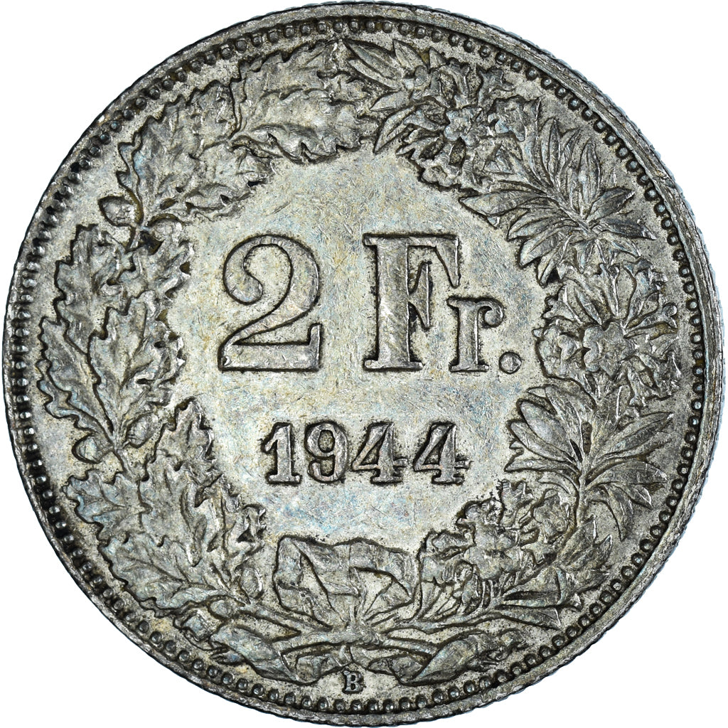 Coin, Switzerland, 2 Francs, 1944, Bern, EF(40-45), Silver, KM:21