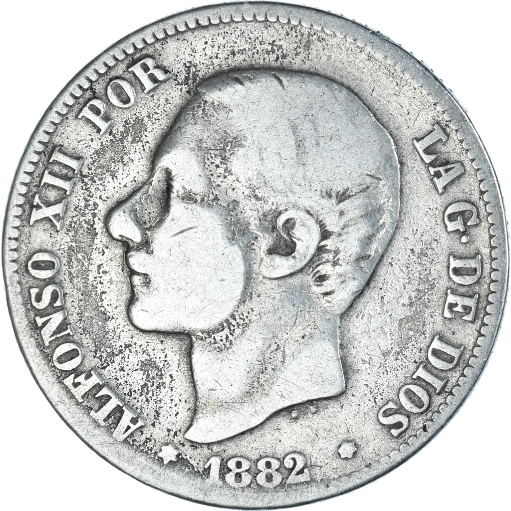 Coin, Spain, Alfonso XII, 2 Pesetas, 1882, Madrid, VF(30-35), Silver, KM:678.2