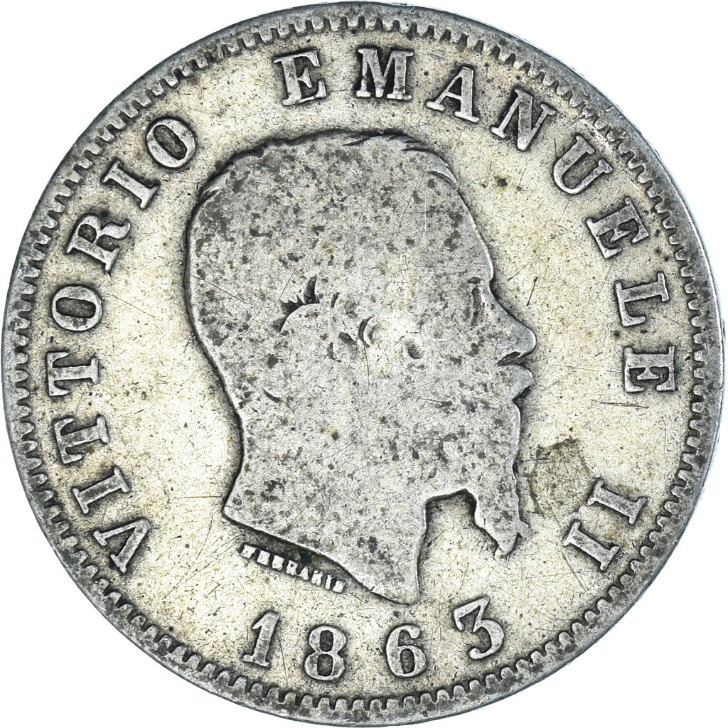 Moneda, Italia, Vittorio Emanuele II, Lira, 1863, Milan, BC+, Plata, KM:15.1