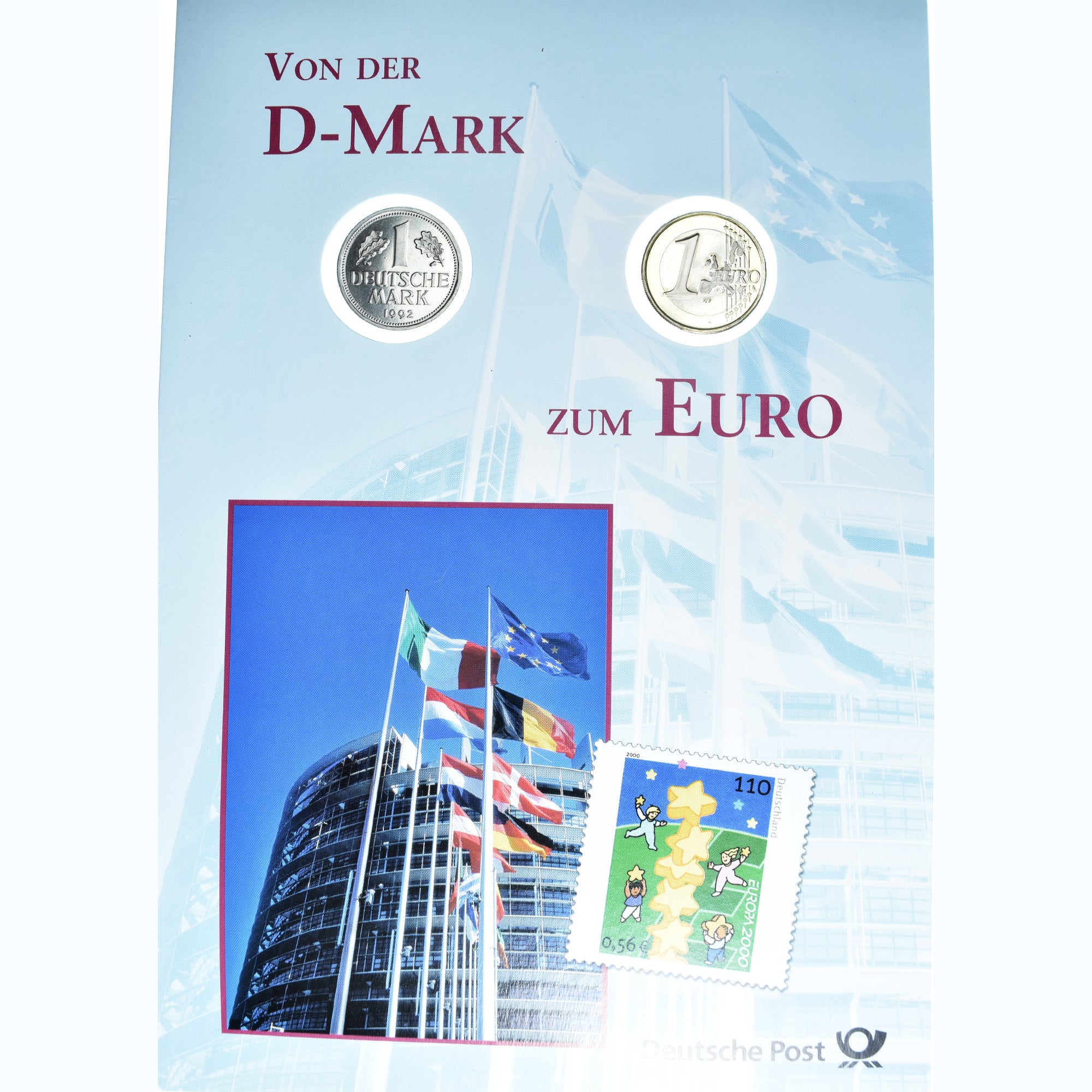Niemcy, 1 Euro, Von der D-Mark zum Euro, 2002, Deutsche Post, MS(65-70), ND