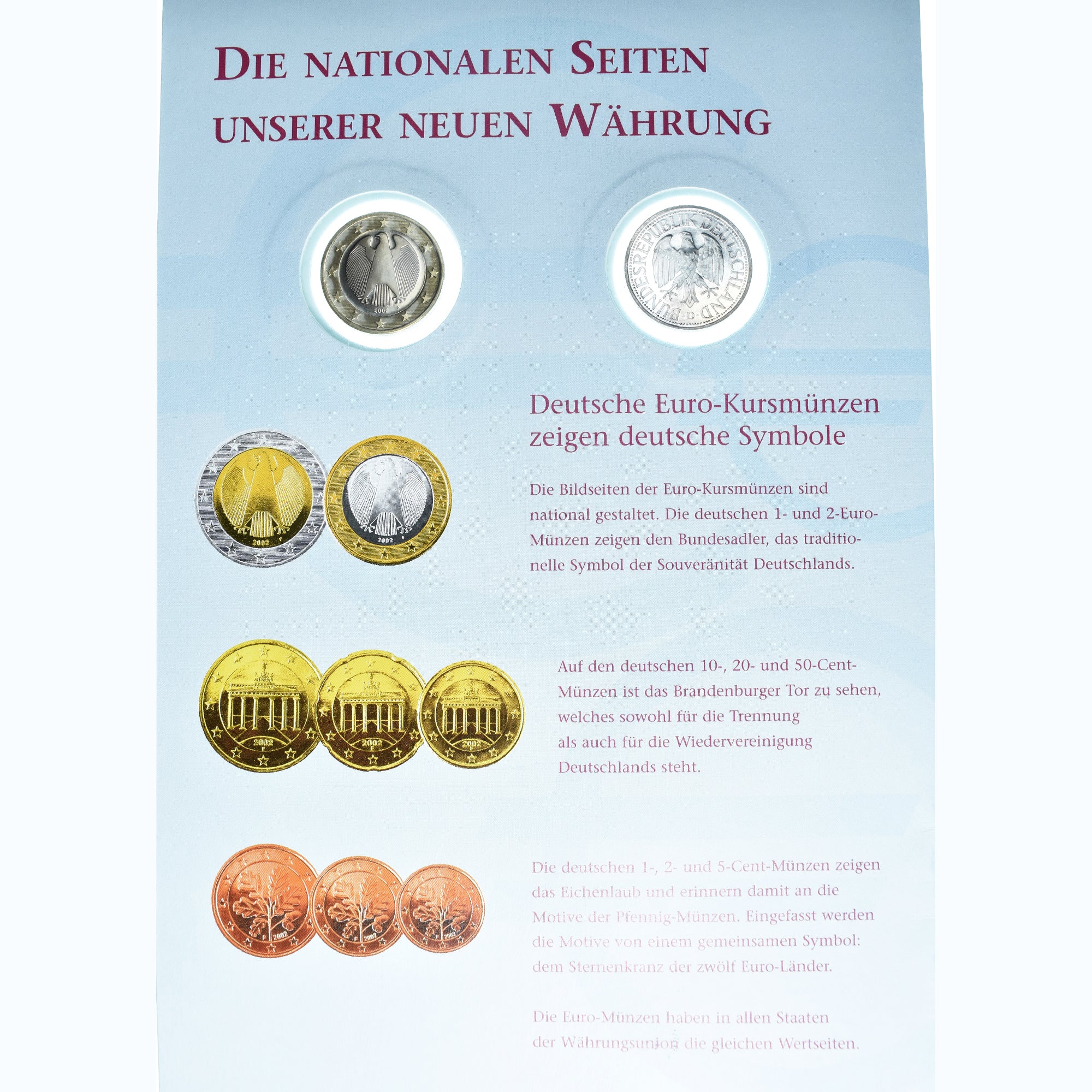 Niemcy, 1 Euro, Von der D-Mark zum Euro, 2002, Deutsche Post, MS(65-70), ND