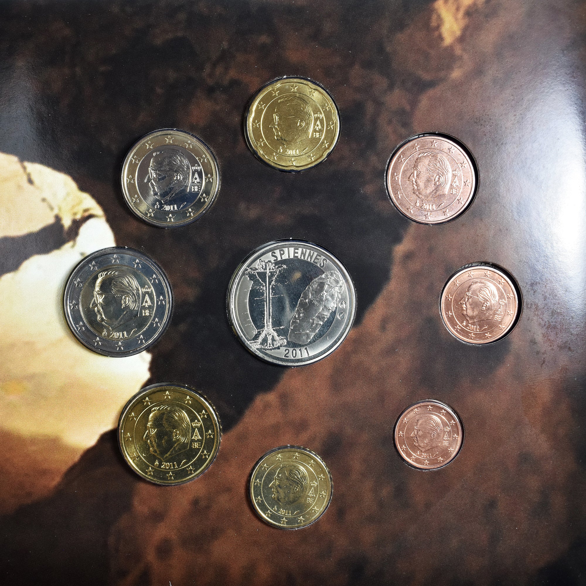 Belgien, 1 Cent to 2 Euro, euro set - Les Minières de Silex à Spiennes, 2011