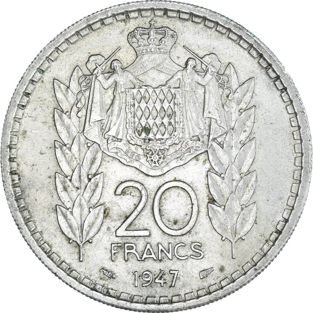 Moeda, Mónaco, Louis II, 20 Francs, Vingt, 1947, AU(50-53), Cobre-níquel