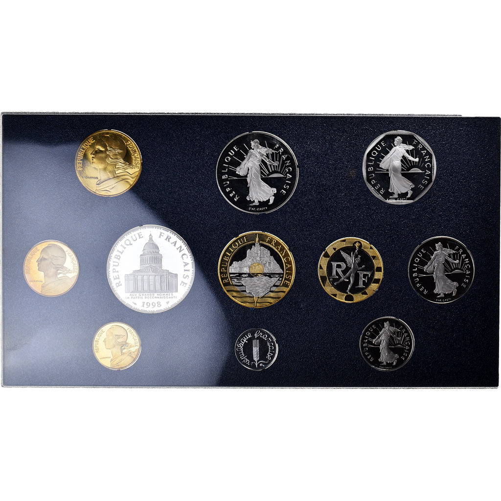 Moeda, França, Coffret 1 c. à 100 frs., 1998, Monnaie de Paris, BE, MS(65-70)