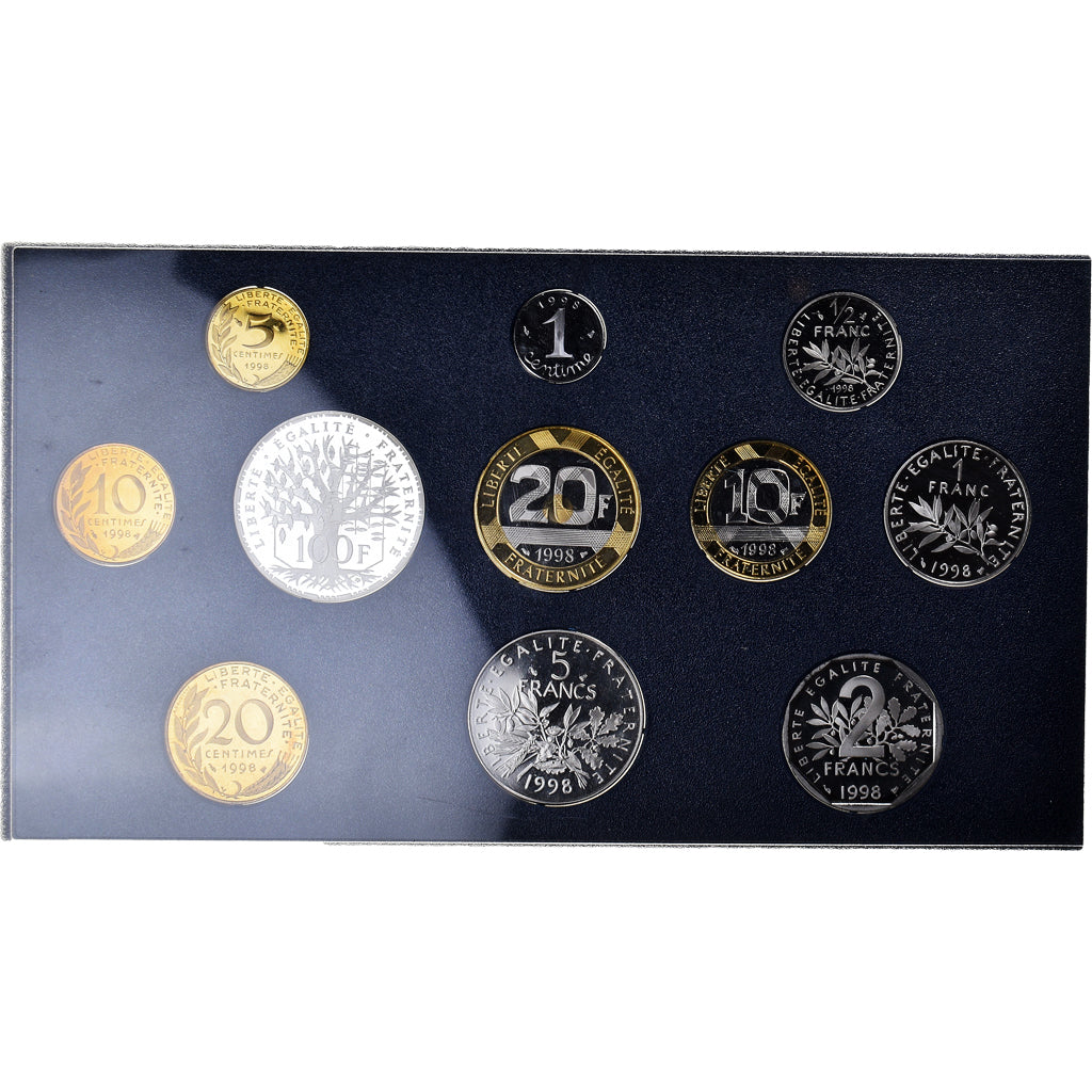 Moeda, França, Coffret 1 c. à 100 frs., 1998, Monnaie de Paris, BE, MS(65-70)