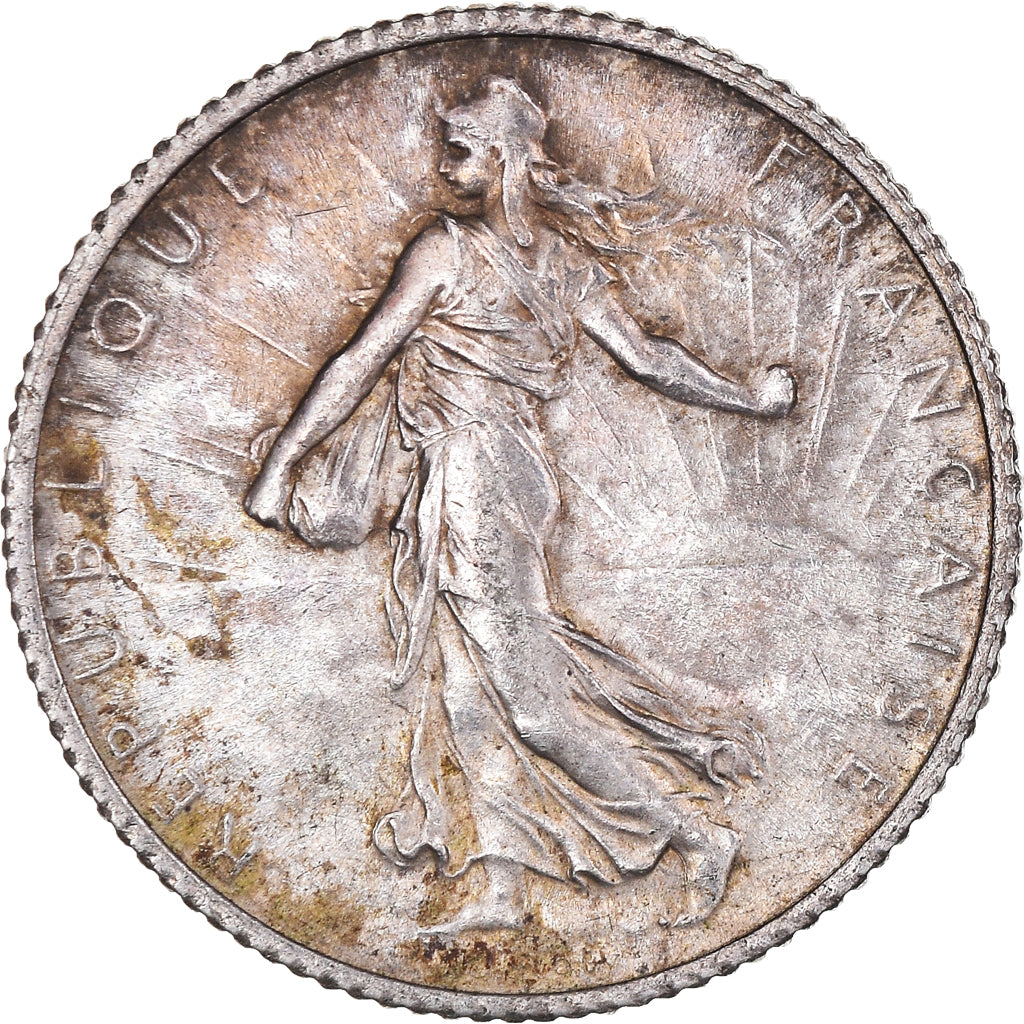 Moeda, França, Semeuse, Franc, 1919, Paris, AU(55-58), Prata, KM:844.1