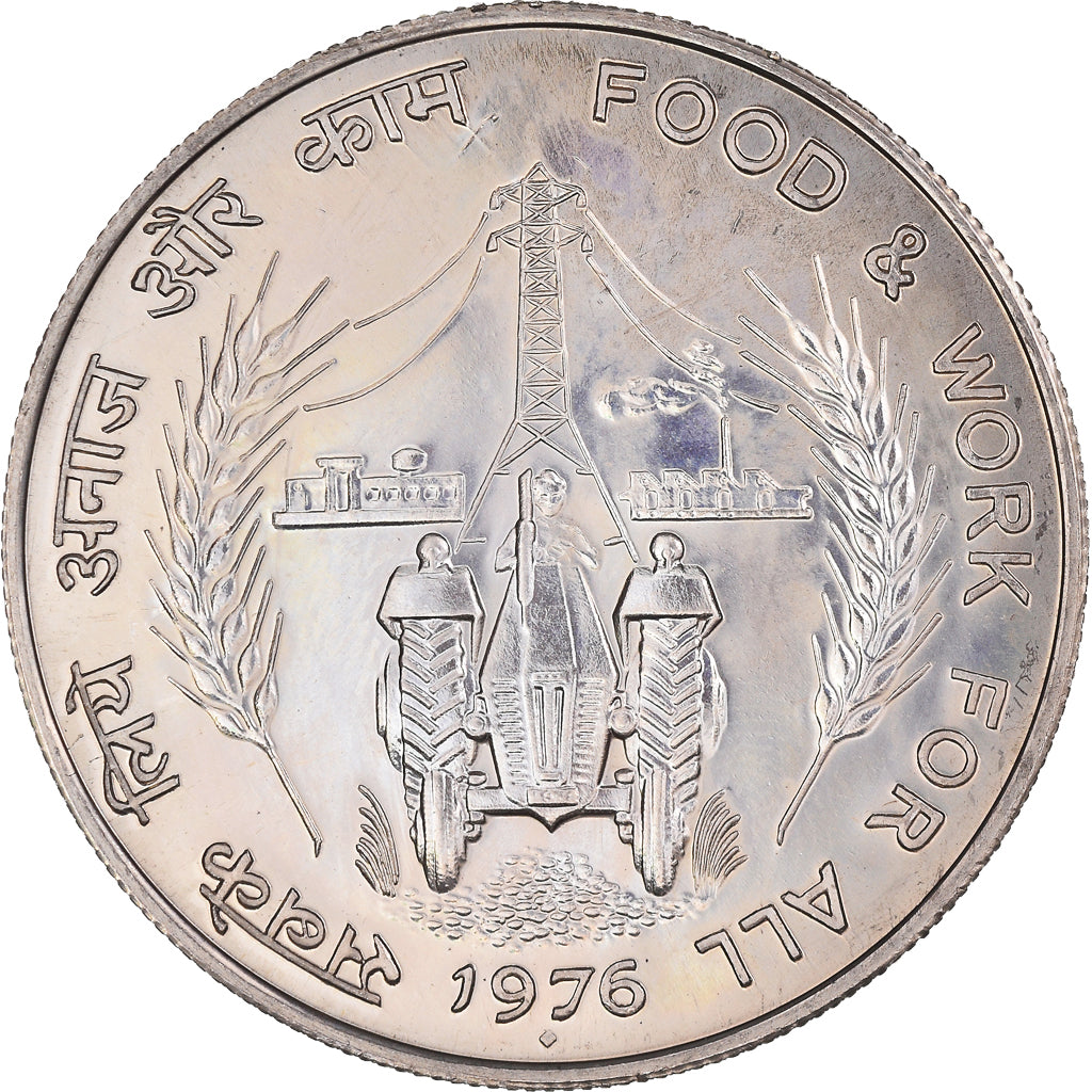 Moeda, ÍNDIA - REPÚBLICA, 10 Rupees, 1976, Mumbai, Bombay, MS(63)